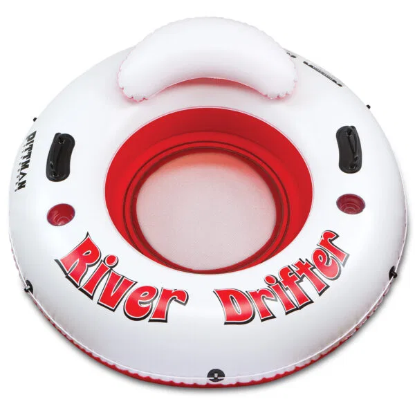 PPI-RD1 – AIRBEDZ Float Tube, River One Person Mesh Bottom With Built-In Backrest White And Red With 2 Cup Holder/ 2 ...